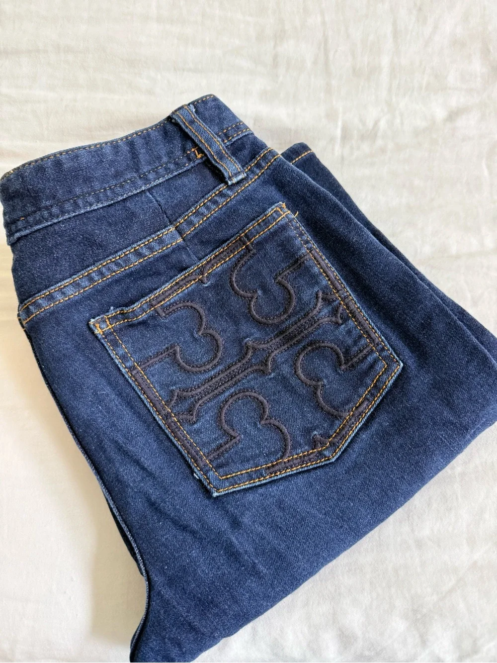 Tory Burch Dark Blue classic Bootcut Jeans with Contrast Stitching